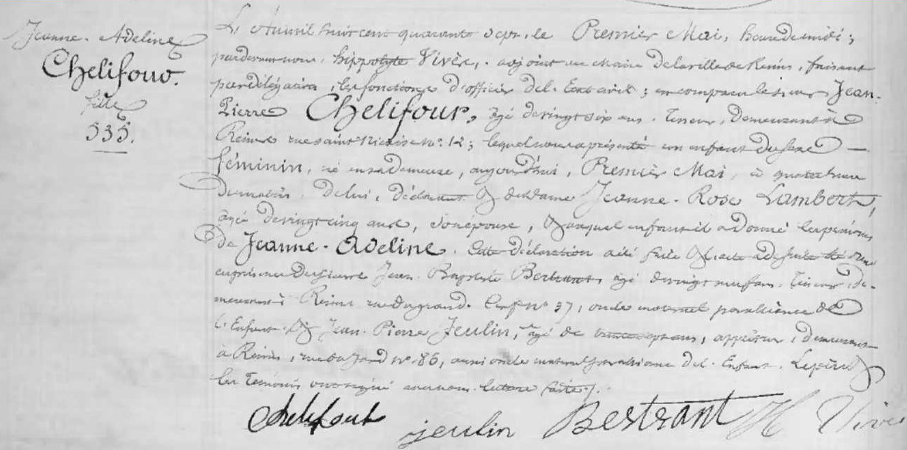 1847-05-01 naissance Chelifour Jeanne Adeline